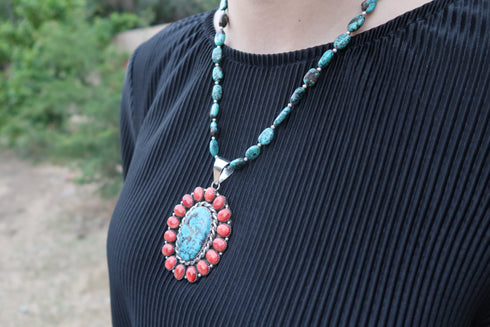 Authentic Native American Multicolor Sterling Silver Navajo Necklace NX11860