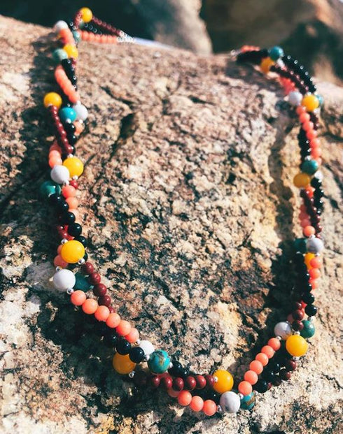 Genuine Sterling Silver Multicolor 3-Strand Twisted Bead Necklace LX114537