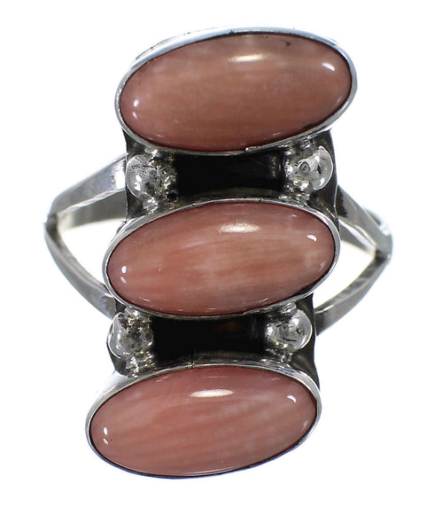 Sterling Silver Pink Coral Navajo Indian Ring Size 6-1/2 YX74709