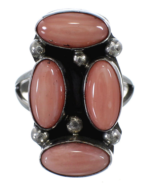 Navajo Indian Pink Coral Sterling Silver Ring Size 6-1/2 YX74769