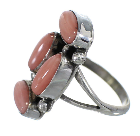 Navajo Indian Pink Coral Sterling Silver Ring Size 6-1/2 YX74769