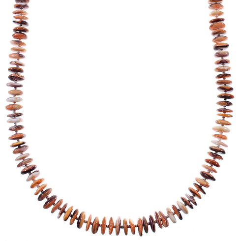 American Indian Orange And Purple Oyster Shell Sterling Silver Bead Necklace WX76870