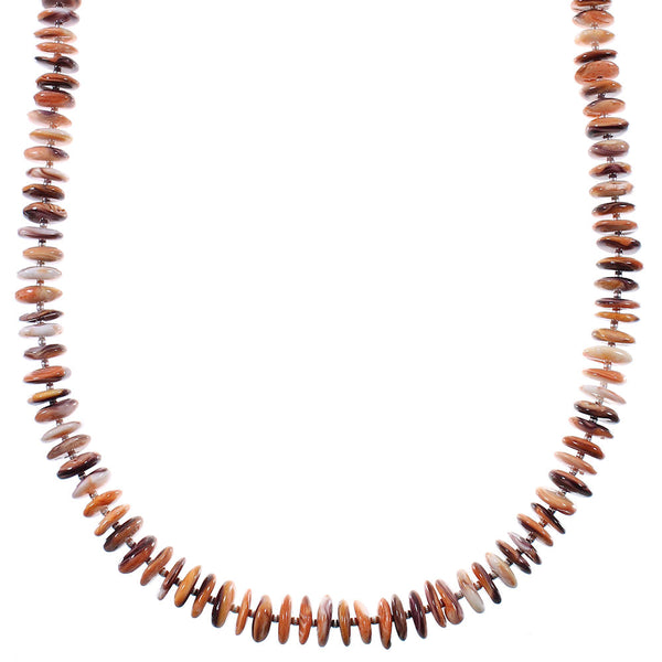 American Indian Orange And Purple Oyster Shell Sterling Silver Bead Necklace WX76870
