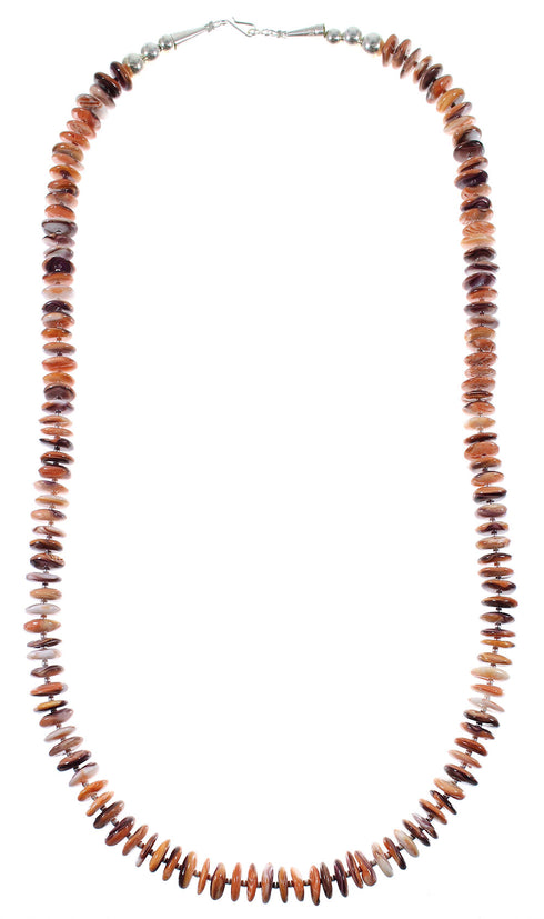 American Indian Orange And Purple Oyster Shell Sterling Silver Bead Necklace WX76870