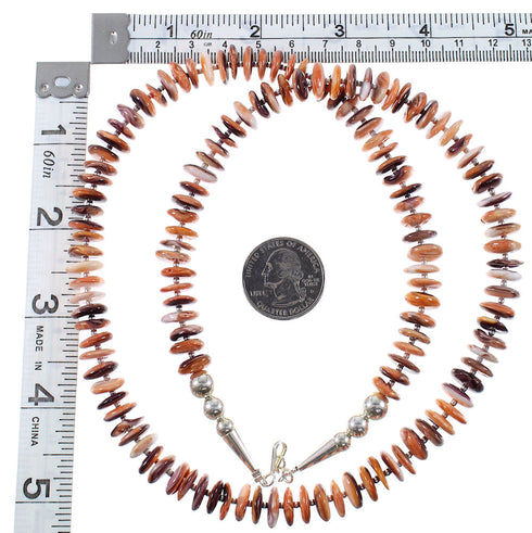 American Indian Orange And Purple Oyster Shell Sterling Silver Bead Necklace WX76870