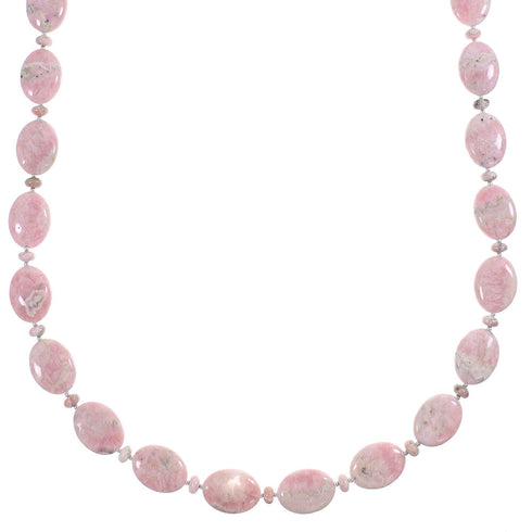 Navajo Indian Silver Rhodochrosite Bead Necklace YX89341