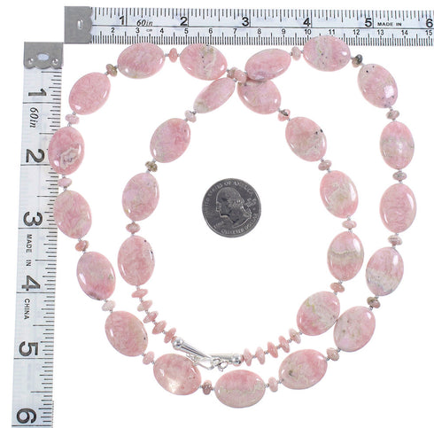 Navajo Indian Silver Rhodochrosite Bead Necklace YX89341