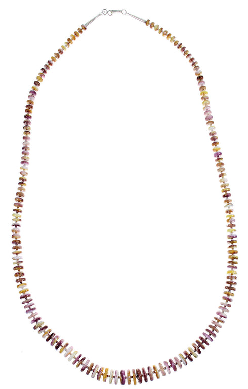 Purple And Orange Oyster Shell Sterling Silver Navajo Indian Bead Necklace YX89406