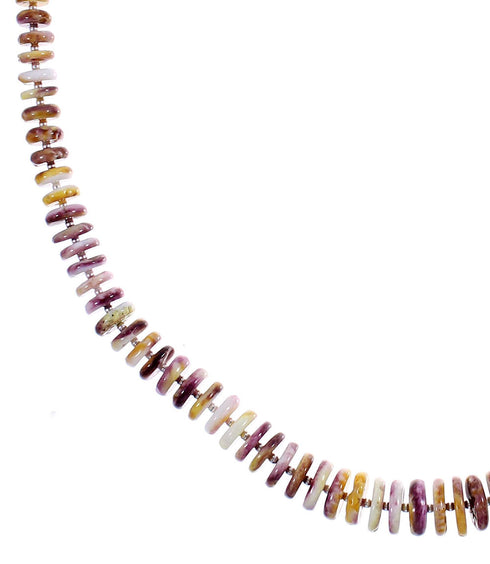 Purple And Orange Oyster Shell Sterling Silver Navajo Indian Bead Necklace YX89406