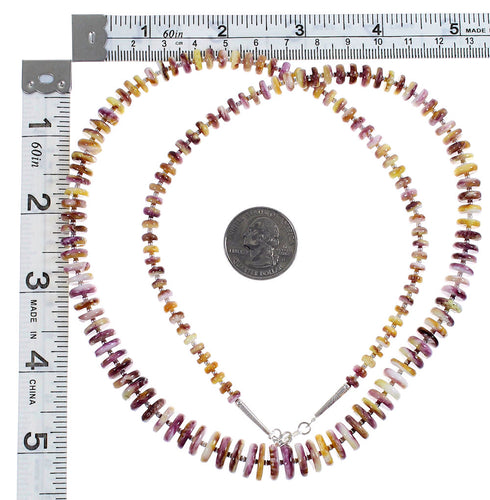 Purple And Orange Oyster Shell Sterling Silver Navajo Indian Bead Necklace YX89406