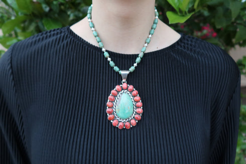 Native American Navajo Multicolor Sterling Silver Necklace NX11857