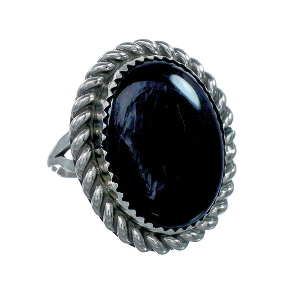 Onyx And Silver Navajo Native American Ring Size 7-1/4 NX11494