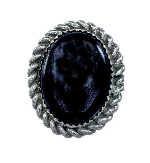 Onyx And Silver Navajo Native American Ring Size 7-1/4 NX11494