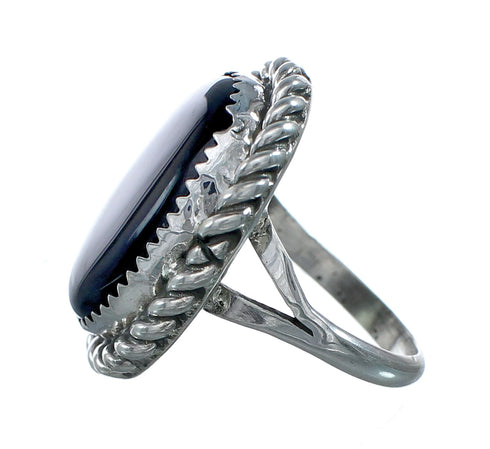 Onyx And Silver Navajo Native American Ring Size 7-1/4 NX11494