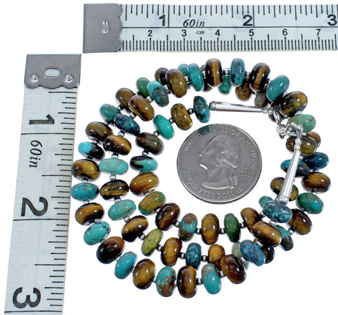 Turquoise Tiger Eye Bead Sterling Silver Necklace BX120634