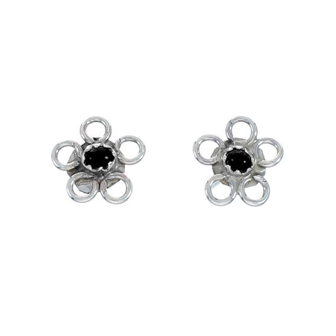 Sterling Silver Onyx Navajo Flower Post Stud Earrings NX11516