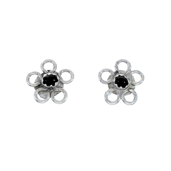 Sterling Silver Onyx Navajo Flower Post Stud Earrings NX11516
