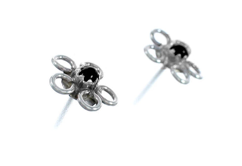 Sterling Silver Onyx Navajo Flower Post Stud Earrings NX11516