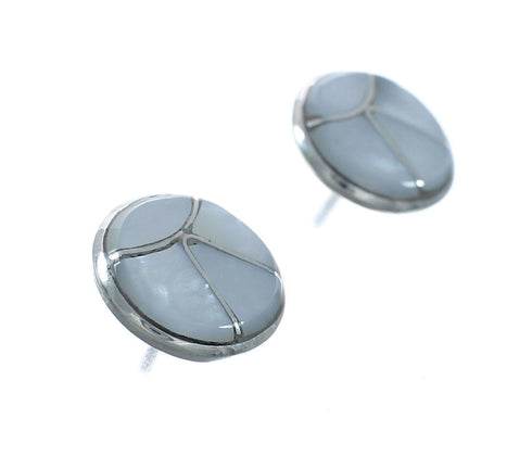 Native American Zuni Sterling Silver White Mother of Pearl Post Earrings X10085