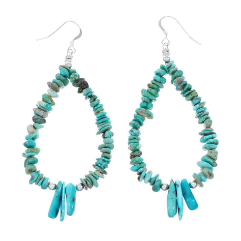 Navajo Turquoise Bead Sterling Silver Hook Dangle Earrings X10089