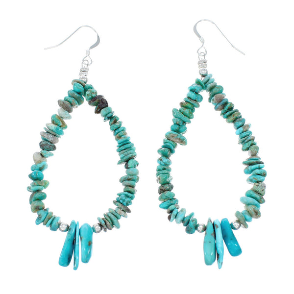 Navajo Turquoise Bead Sterling Silver Hook Dangle Earrings X10089