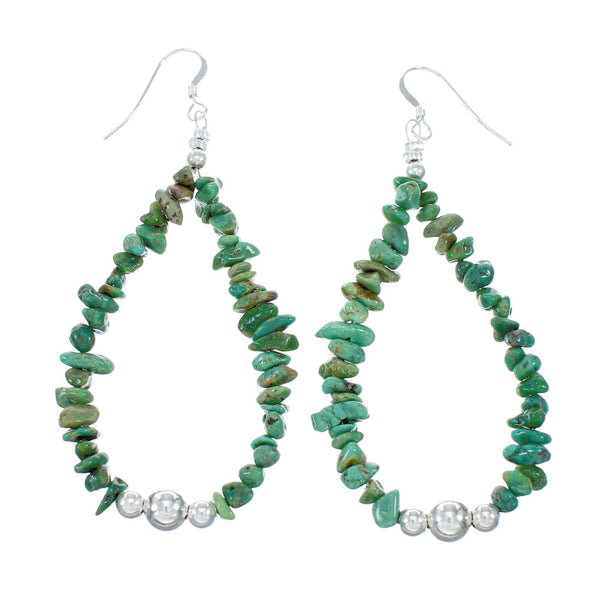 Navajo Turquoise Bead Sterling Silver Hook Dangle Earrings X10090