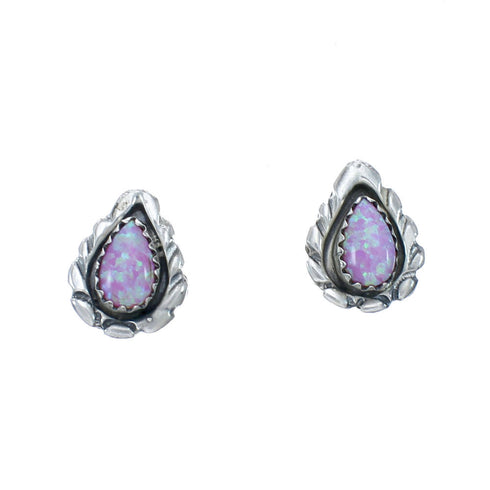 Silver Pink Opal Navajo Indian Post Earrings X10093