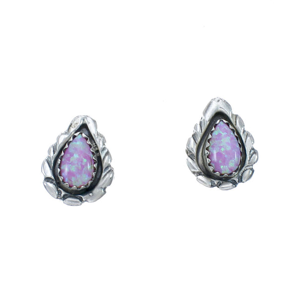 Silver Pink Opal Navajo Indian Post Earrings X10093