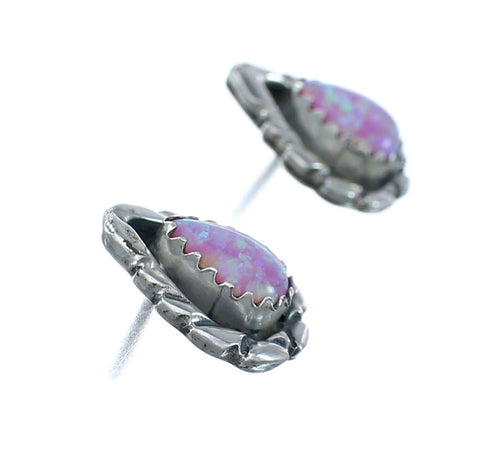 Silver Pink Opal Navajo Indian Post Earrings X10093