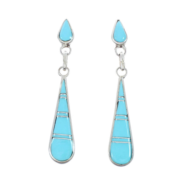 Zuni Turquoise Tear Drop Sterling Silver Post Dangle Earrings X10106