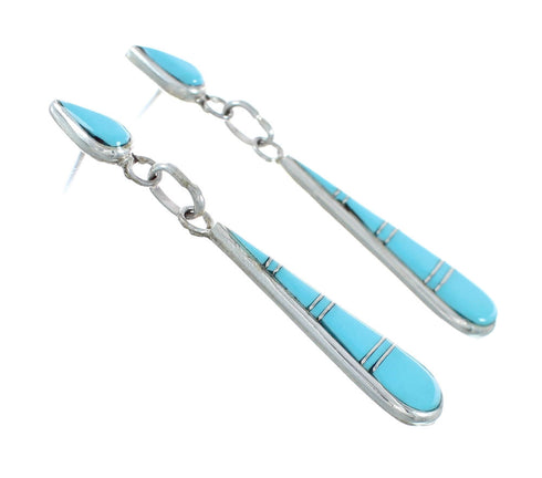 Zuni Turquoise Tear Drop Sterling Silver Post Dangle Earrings X10106