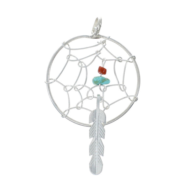 Sterling Silver Turquoise And Coral Leaf Pendant X10009