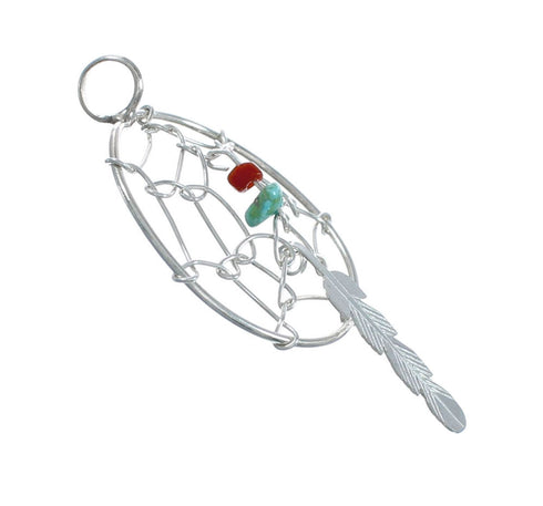 Sterling Silver Turquoise And Coral Leaf Pendant X10009