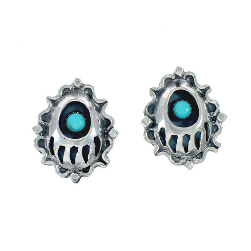 Genuine Sterling Silver Turquoise Bear Paw Navajo Indian Post Earrings X10006