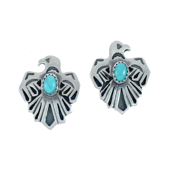 Navajo Sterling Silver Turquoise Thundebird Post Stud Earrings X10016