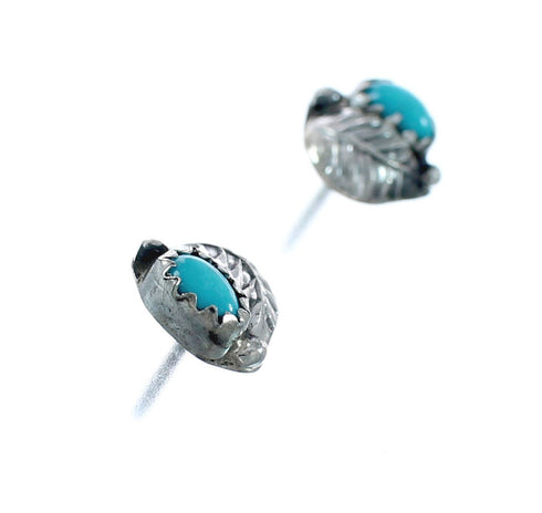 Sterling Silver And Turquoise Navajo Leaf Post Earrings X10020