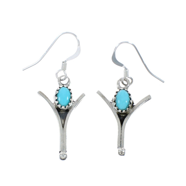 Native American Turquoise Sterling Silver Hook Dangle Earrings X10014