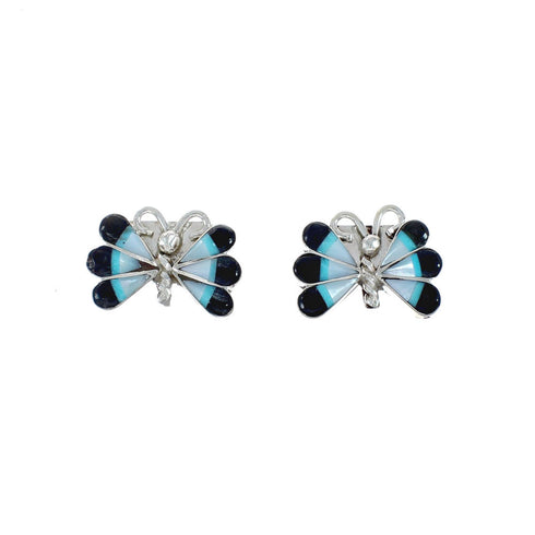 Native American Zuni Sterling Silver Multicolor Butterfly Post Stud Earrings X10028