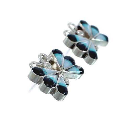 Native American Zuni Sterling Silver Multicolor Butterfly Post Stud Earrings X10028