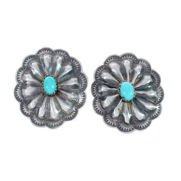 Authentic Sterling Silver Concho Turquoise Post Earrings X10012