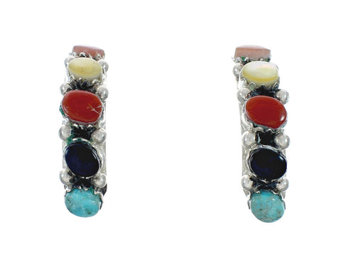 Genuine Multicolor Sterling Silver Post Hoop Zuni Earrings X10036