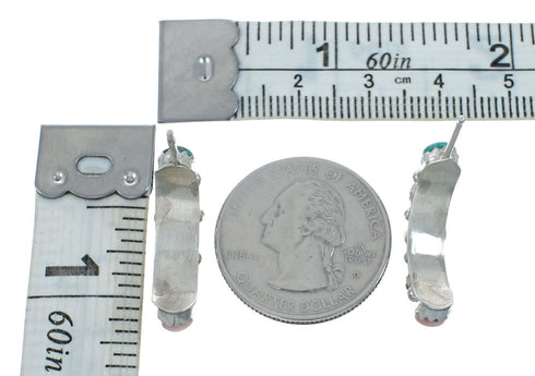 Genuine Multicolor Sterling Silver Post Hoop Zuni Earrings X10038