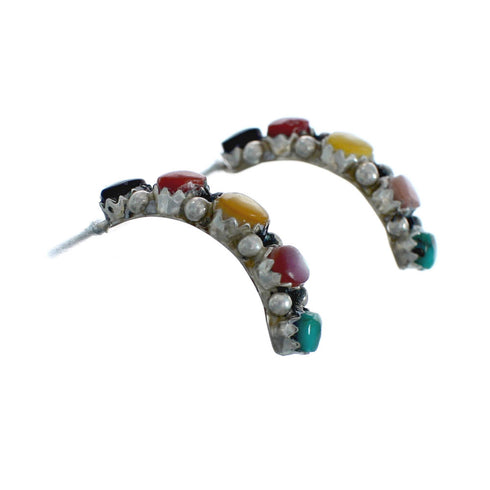 Genuine Multicolor Sterling Silver Post Hoop Zuni Earrings X10040