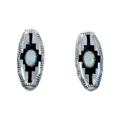 Navajo Indian Sterling Silver Opal Post Earrings X10067