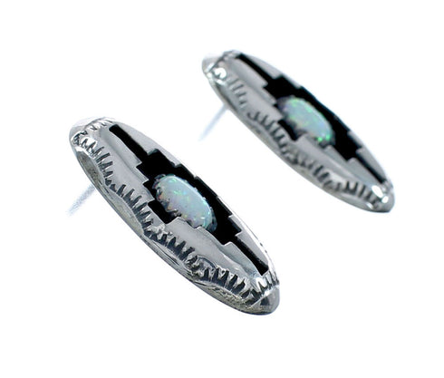 Navajo Indian Sterling Silver Opal Post Earrings X10067