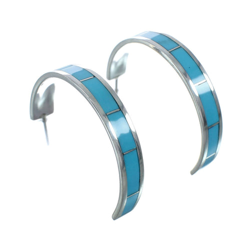 Zuni Sterling Silver Turquoise Post Hoop Earrings X10044