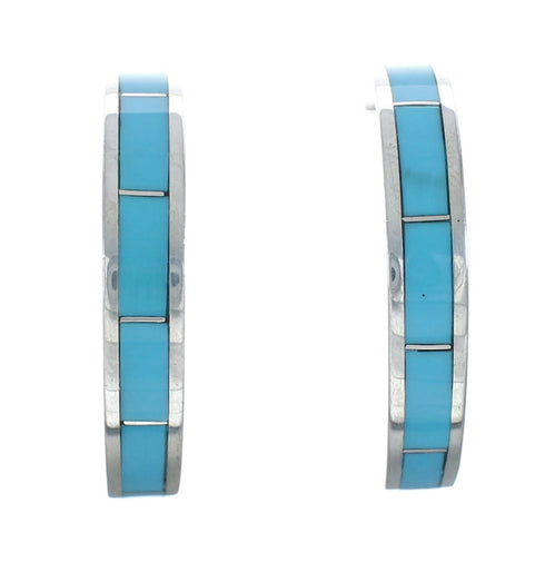 Zuni Sterling Silver Turquoise Post Hoop Earrings X10044