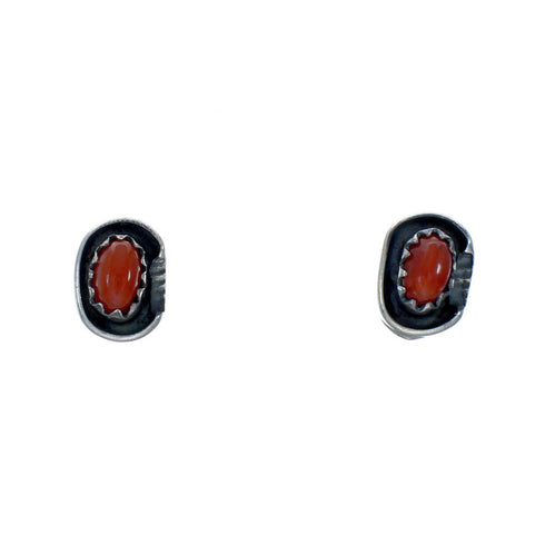 Coral Navajo Genuine Sterling Silver Post Stud Earrings X10082