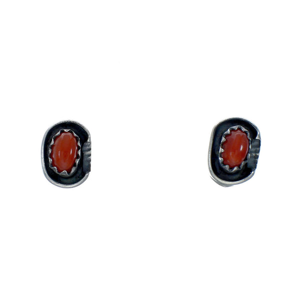 Coral Navajo Genuine Sterling Silver Post Stud Earrings X10082