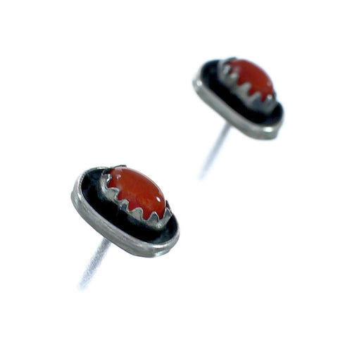 Coral Navajo Genuine Sterling Silver Post Stud Earrings X10082